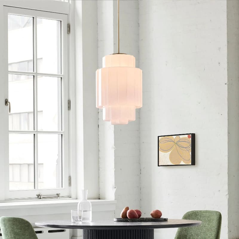 Tiered Milk Pendant Light - Antique Brass Glass Light Fixture